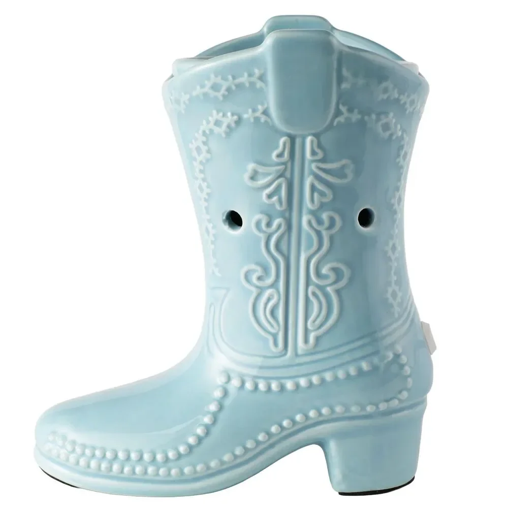 Blue Cowgirl Boot Ceramic Fragrance Wax Warmer Aromatherapy  Gift NEW